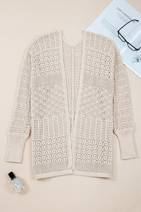 Mix Pattern Hollowed Knit Open Front Cardigan